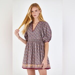 Hunter Bell Purple Dixon Falling Leaves Boho Cottagecore Mini Dress Size Small